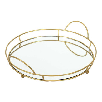 Plateau de Présentation Miroir et Métal Doré Ø34cm
