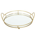Plateau de Présentation Miroir et Métal Doré Ø34cm