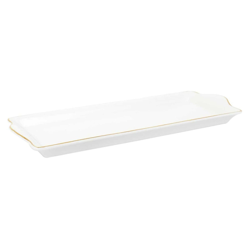 Plat de Service Rectangulaire en Porcelaine Liseré Doré 31x15 cm