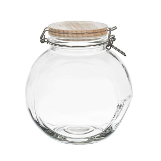 Lot de 3 Bocaux de Conservation Rond Incliné 2,2L en Verre Couvercle Bois