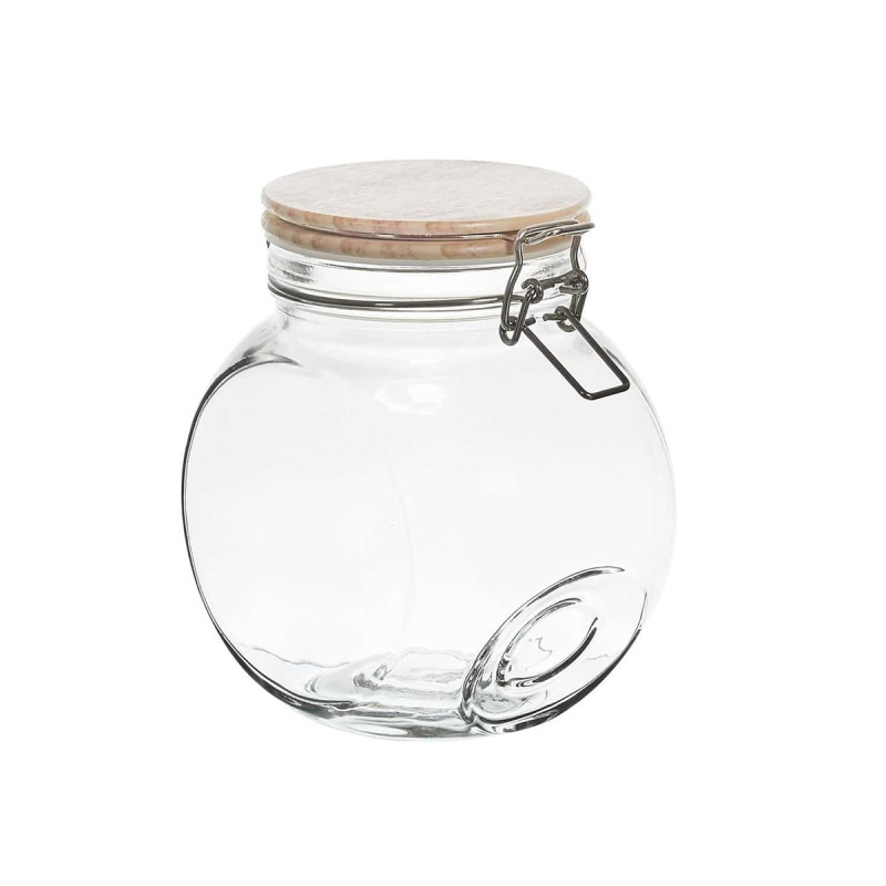 Lot de 3 Bocaux de Conservation Rond Incliné 1,7L en Verre Couvercle Bois Lot de 3 Bocaux de Conservation Rond Incliné 1,7L en Verre Couvercle Bois