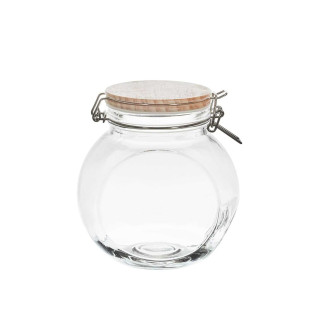Lot de 3 Bocaux de Conservation Rond Incliné 1,3L en Verre Couvercle Bois