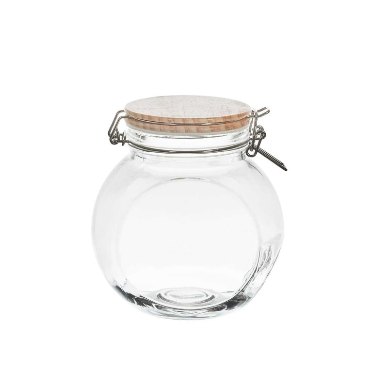 Lot de 3 Bocaux de Conservation Rond Incliné 1,3L en Verre Couvercle Bois