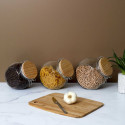 Lot de 3 Bocaux de Conservation Rond Incliné 1,3L en Verre Couvercle Bois