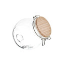 Lot de 3 Bocaux de Conservation Rond Incliné 1,3L en Verre Couvercle Bois
