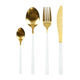 Ménagère 16 Pièces en Inox Or Manche Blanc