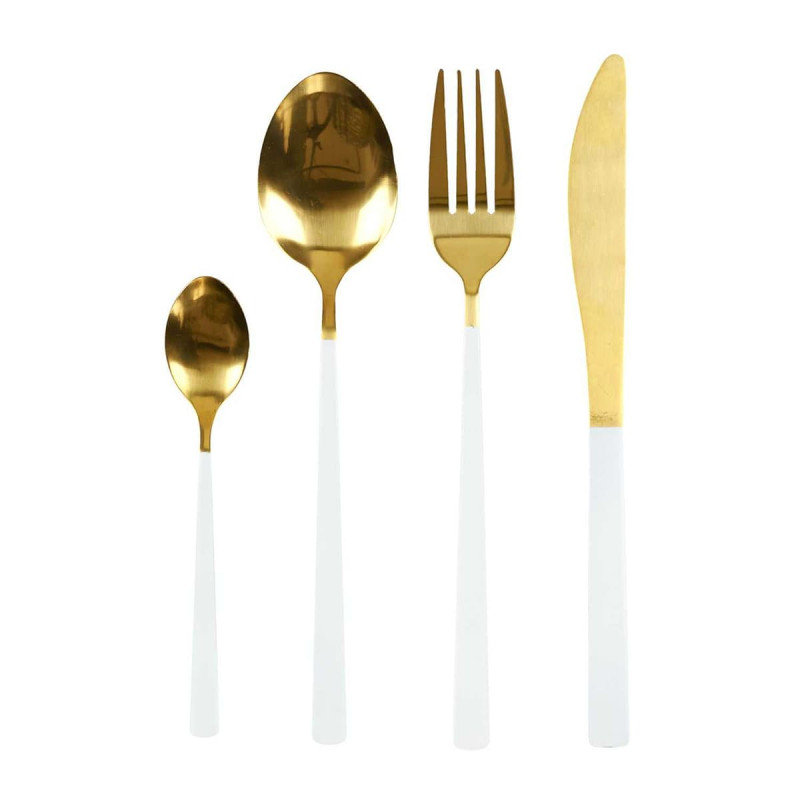 Ménagère 16 Pièces en Inox Or Manche Blanc Ménagère 16 Pièces en Inox Or Manche Blanc