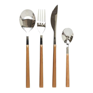 Ménagère 16 Pièces en Inox Manche Effet Bois