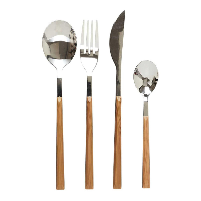 Ménagère 16 Pièces en Inox Manche Effet Bois Ménagère 16 Pièces en Inox Manche Effet Bois
