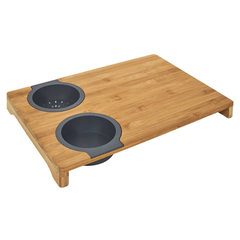 Planche à Découper en Bois avec Récipient et Egouttoir Intégré