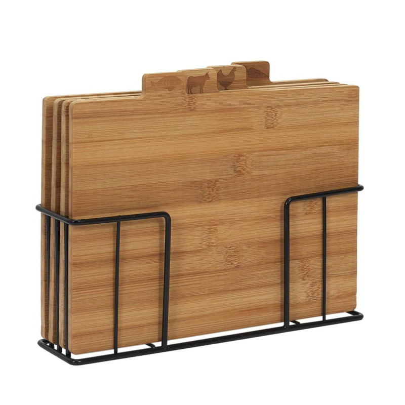 Lot de 4 Planches à Découper avec Socle Métal Noir