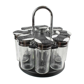 Carrousel à Epices 8 Pots en Verre avec Couvercle Double Clapets