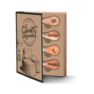Coffret de 4 Couteau à Fromage et 1 Planche ronde en Bois