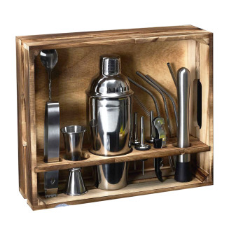Coffret à Cocktail en bois avec 15 Accessoires