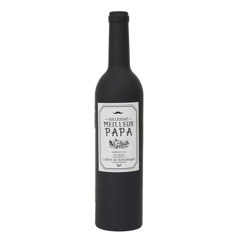 Coffret Forme Bouteille de Vin 5 Accessoires "Meilleur Papa" Coffret Forme Bouteille de Vin 5 Accessoires "Meilleur Papa"