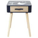 Table de Chevet "Monsieur Heureux" Bleue et Bois Naturel