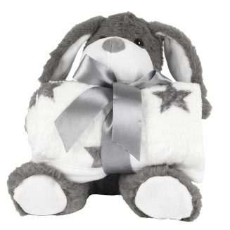 Peluche Chien Gris avec Plaid 70x70CM