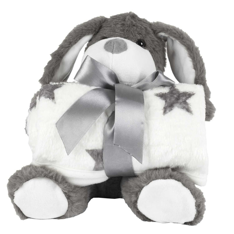 Peluche Chien Gris avec Plaid 70x70CM