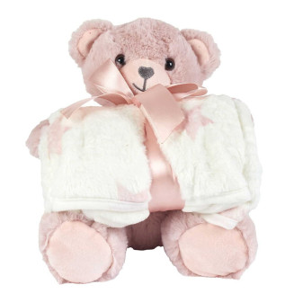 Peluche Ours Rose avec Plaid 70x70CM