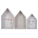 Lot de 3 Boites Gigognes en Forme de Maison Rose et Blanc