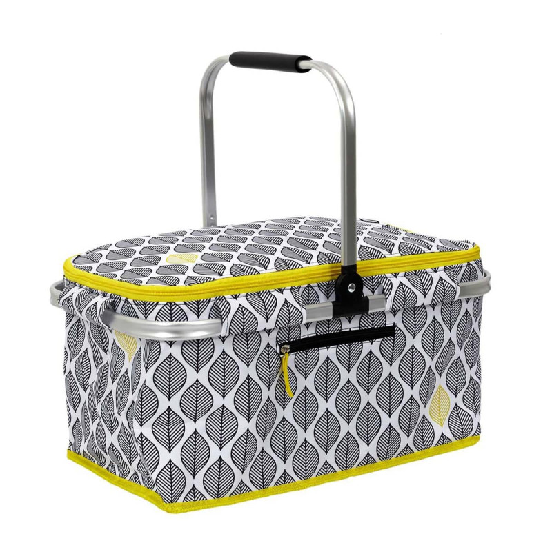Panier de Pique-Nique Fraîcheur Blanc imprimé Noir et Jaune Panier de Pique-Nique Fraîcheur Blanc imprimé Noir et Jaune