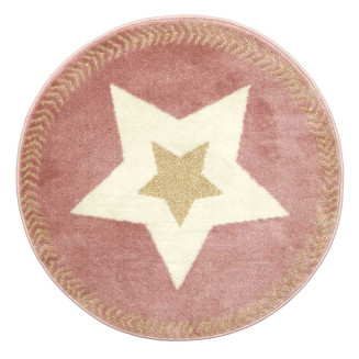 Tapis Rond Motif Etoile Rose et Doré