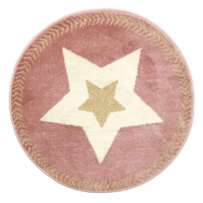 Tapis Rond Motif Etoile Rose et Doré