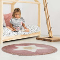 Tapis Rond Motif Etoile Rose et Doré
