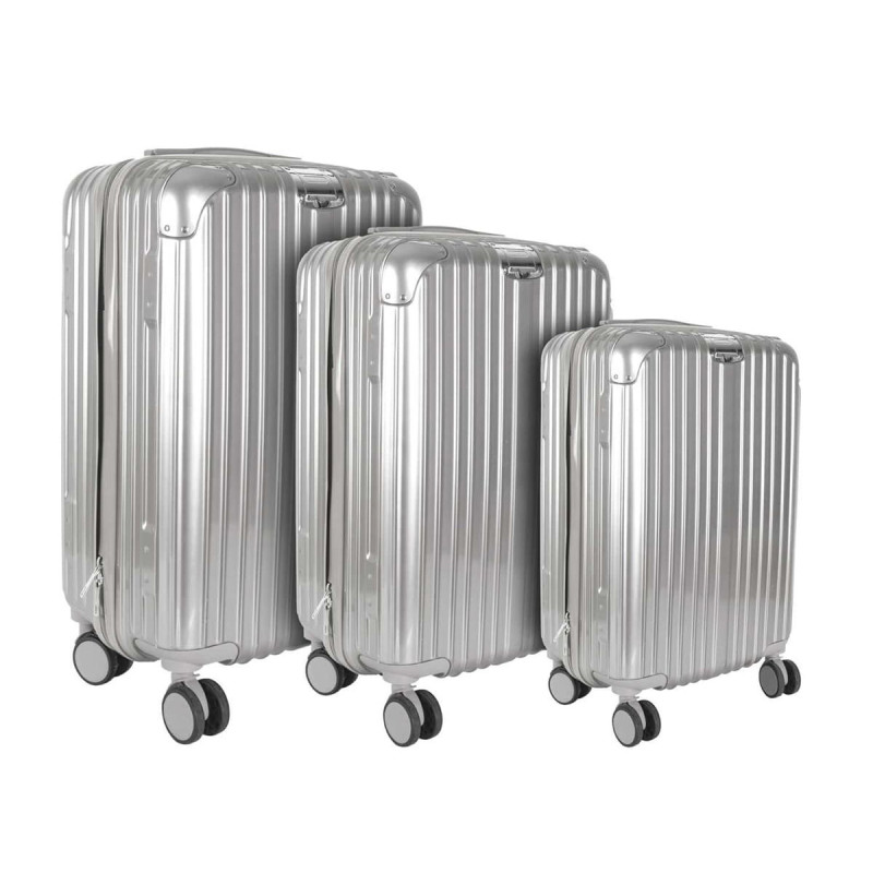 Pack 3 Valises Gigognes Rigides à Roulettes Gris Métallisé