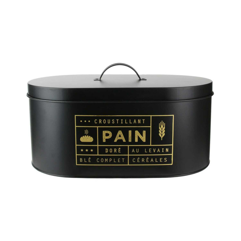Boîte à Pain en Métal Noir Mat et Doré Boîte à Pain en Métal Noir Mat et Doré