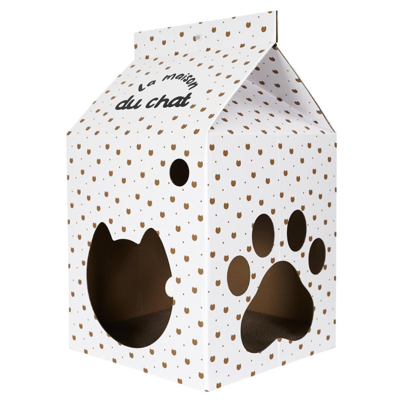 Maison en Carton pour Chat H.55cm avec Fond Griffoir