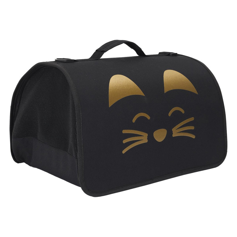 Sac de Transport pour Animaux 40x27xH21cm Noir à Motif Doré
