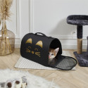 Sac de Transport pour Animaux 40x27xH21cm Noir à Motif Doré