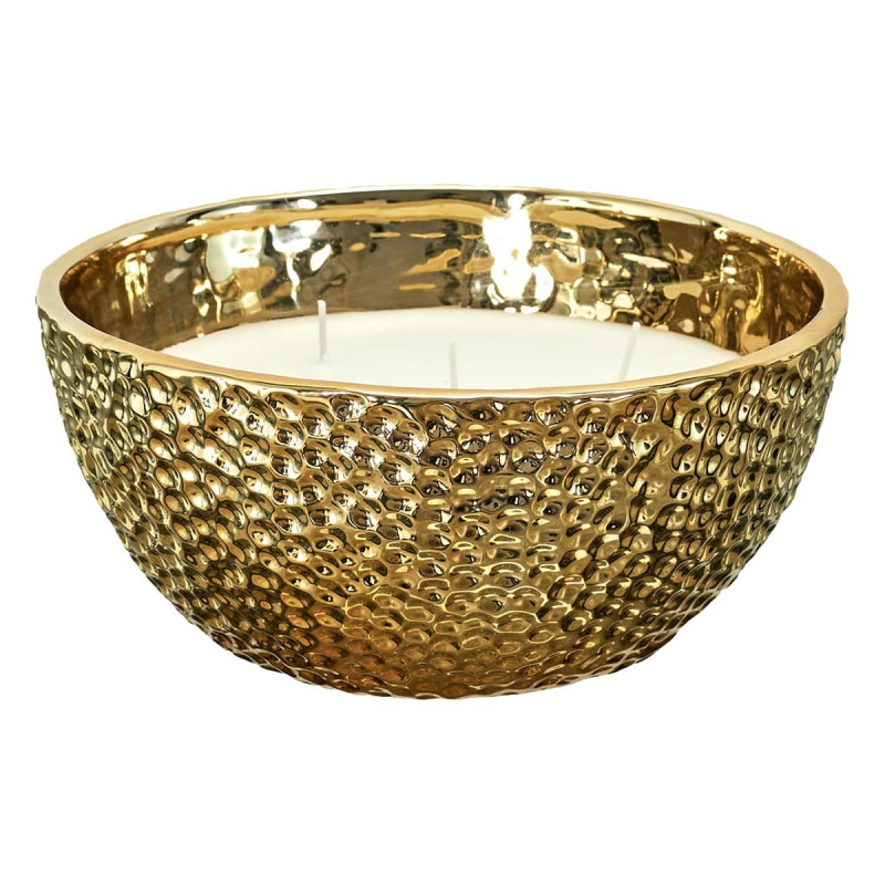 Bougie Parfumée Métal Doré Martelé 5 Mèches Senteur Ambre Ø21cm