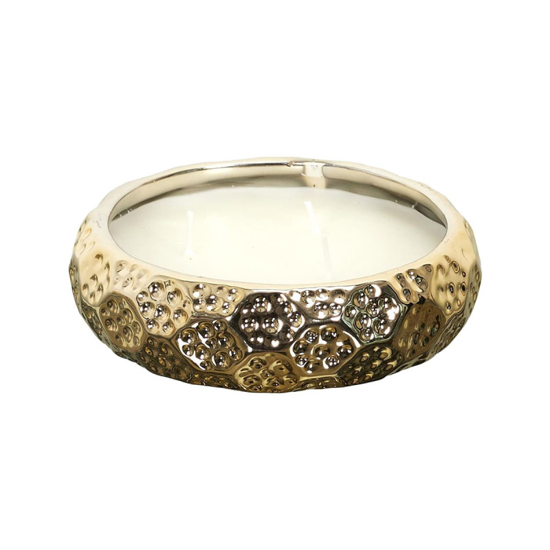 Bougie Parfumée en Céramique Dorée 3 Mèches Senteur Pivoine Ø14cm
