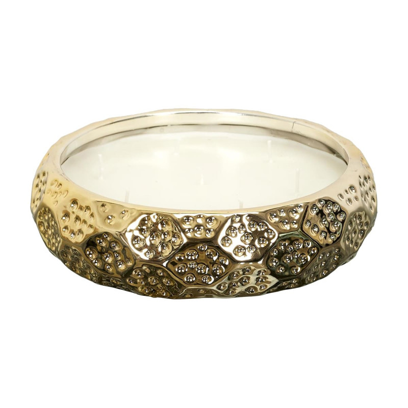 Bougie Parfumée en Céramique Dorée 7 Mèches Senteur Ambre Ø20cm