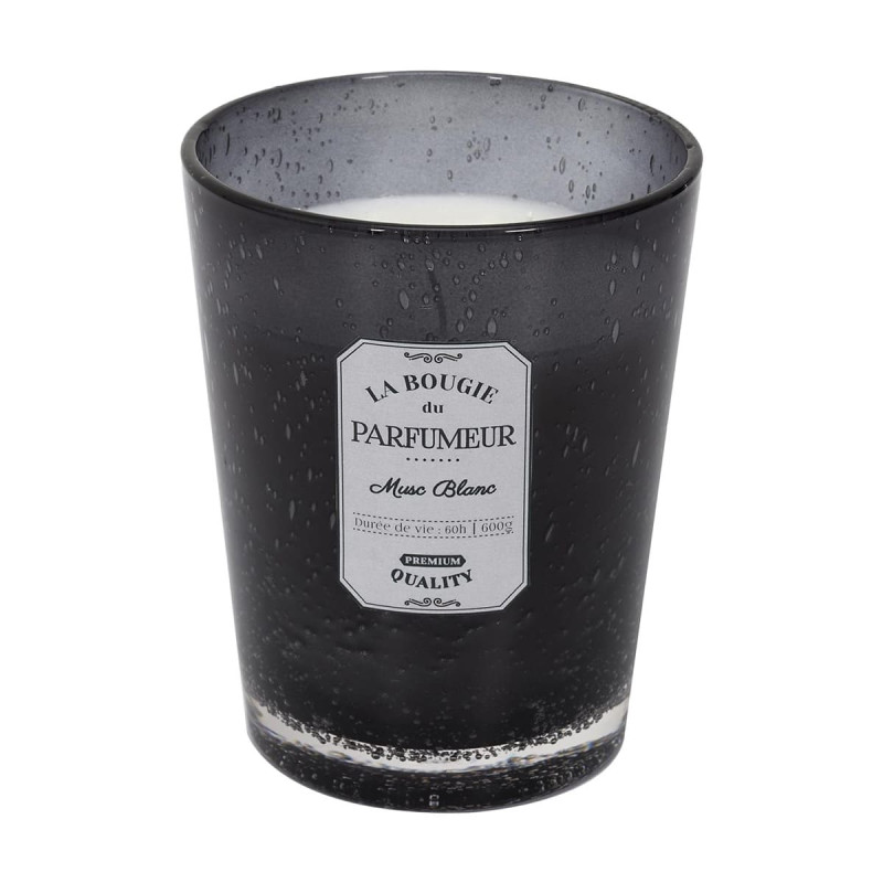 Bougie Parfumée en Verre Bullé Gris Foncé Senteur Musc Blanc H16cm