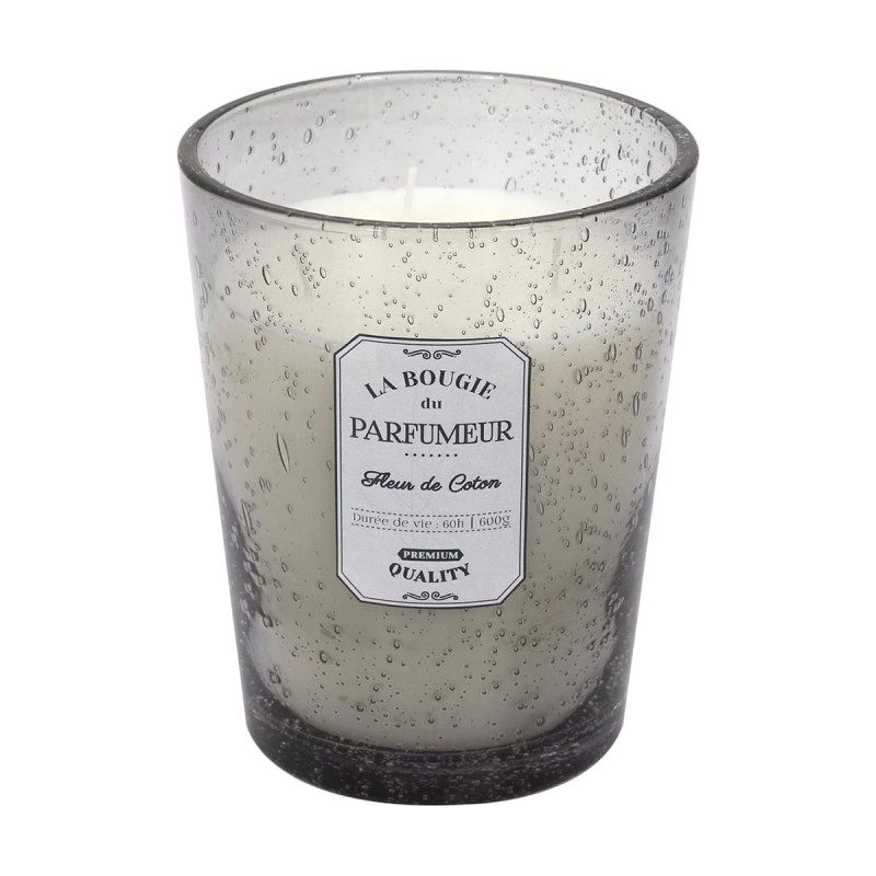 Bougie Parfumée en Verre Bullé Gris Clair Senteur Fleur de Coton H16cm