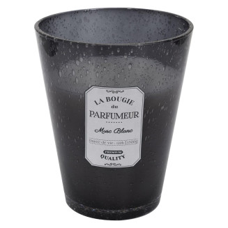 Bougie Parfumée en Verre Bullé Gris Foncé Senteur Musc Blanc H23cm