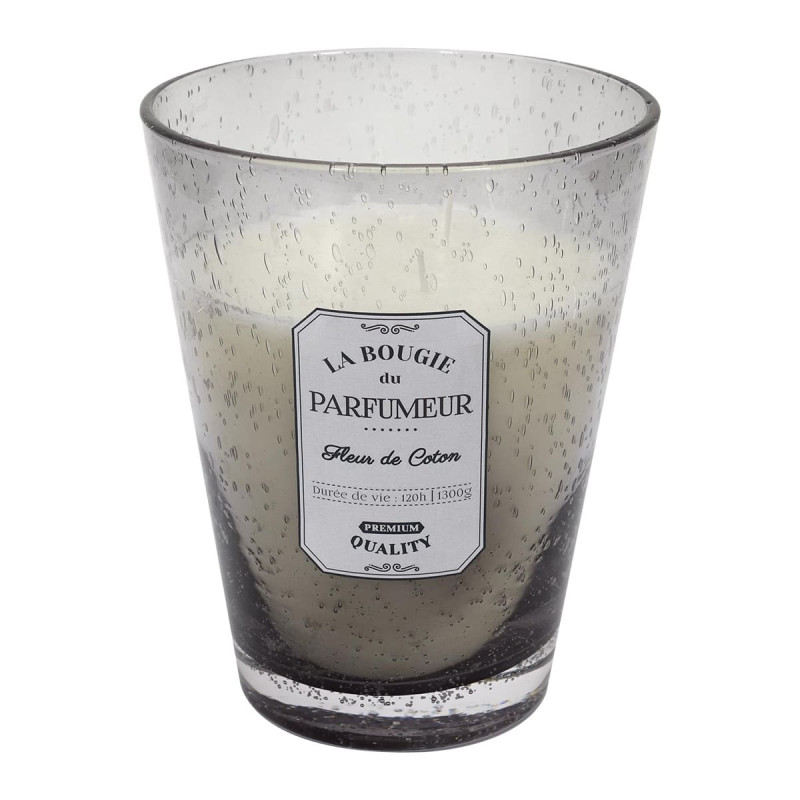 Bougie Parfumée en Verre Bullé Gris Clair Senteur Fleur de Coton H23cm