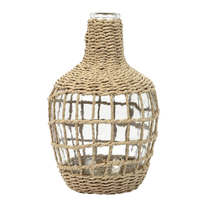 Vase Dame Jeanne en Verre et Corde Tressée
