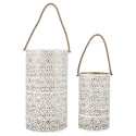 Duo de Lanternes Métal Ajouré Blanc et Or