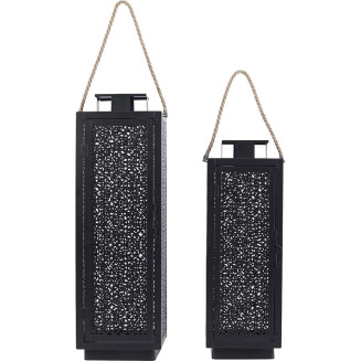 Duo de Lanternes Métal Ajouré Noir