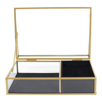 Boîte à Bijoux en Verre Métal Doré et Velours Noir