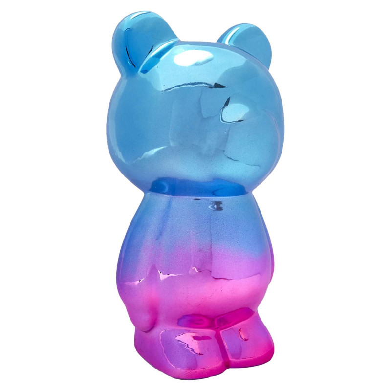 Figurine Ourson Electroplaquage Dégradé Rose Bleu H21,5cm