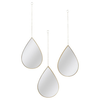 Lot de 3 Miroirs Suspendus Dorés Forme Goutte