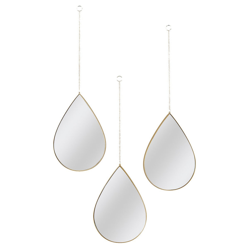 Lot de 3 Miroirs Suspendus Dorés Forme Goutte Lot de 3 Miroirs Suspendus Dorés Forme Goutte