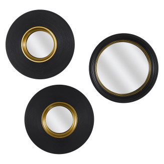 Lot de 3 Miroirs Convexes Ronds Noir et Or