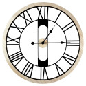 Horloge Silencieuse Ajourée à Chiffres Romains Effet Bois et Métal Noir Ø70cm