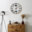 Horloge Silencieuse Ajourée à Chiffres Romains Effet Bois et Métal Noir Ø70cm